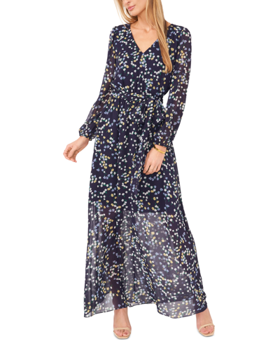 Msk Women's Floral Print Blouson-sleeve Maxi Dress In Classic Navy