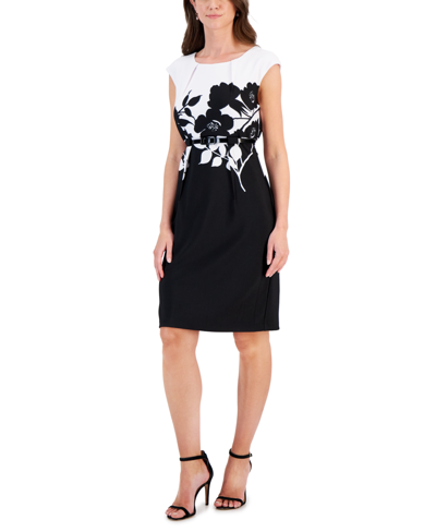 Connected Women's Scuba-crepe Cap-sleeve Sheath Dress In Blk