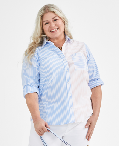 Style & Co Plus Size Striped Perfect Shirt, Created For Macy's In Mix Stripe