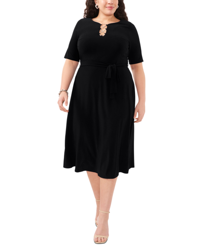 Msk Plus Size Tie-waist Hardware A-line Dress In Black