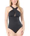 MICHAEL KORS MICHAEL MICHAEL KORS WOMEN'S CROSS-NECK SMOCKED ONE-PIECE SWIMSUIT