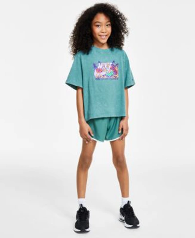 Nike Kids' Big Girls Sportswear T Shirt Dri Fit Tempo Running Shorts Court Legacy Casual Sneakers From Finish L In White,black