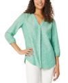Jones New York Pleated V-neck Linen Blend Top In Kelly Green,nyc White