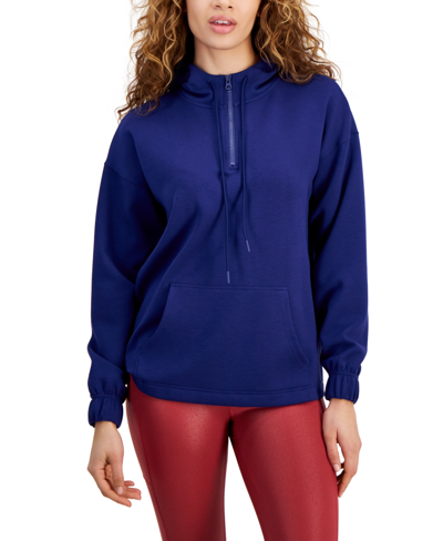 Id Ideology Women's 1/4-zip Pullover Hoodie, Created For Macy's In Tartan Blue