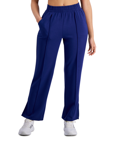 Id Ideology Women's Straight-leg Pull-on Pants, Created For Macy's In Tartan Blue