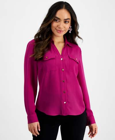 Inc International Concepts Petite Button-front Blouse, Created For Macy's In Violet Orchid