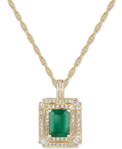 Macy's Emerald (9/10 Ct. T.w.) & Diamond (1/3 Ct. T.w.) 18" Pendant Necklace In 14k White Gold In Emerald,yellow Gold