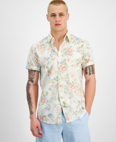 Sun + Stone Men's Paulo Short Sleeve Button-front Floral Print Shirt, Created For Macy's In Tofu