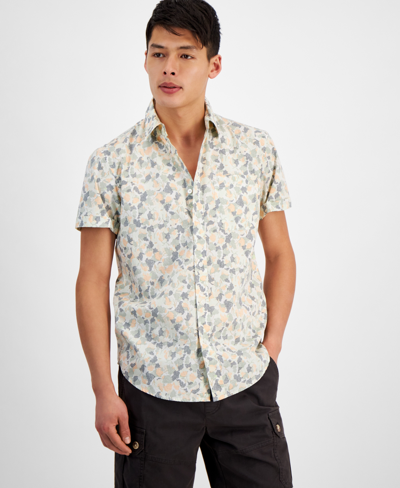 Sun + Stone Men's Lucas Short Sleeve Button-front Leaf Print Shirt, Created For Macy's In Tofu