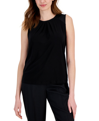 Kasper Women's Pleat-neck Sleeveless Top In Black