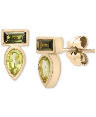 Audrey By Aurate Peridot (3/8 Ct. T.w.) & Green Tourmaline (1/3 Ct. T.w.) Bezel Stud Earrings In Gold Vermeil (also A In Peridot  Green Tourmaline