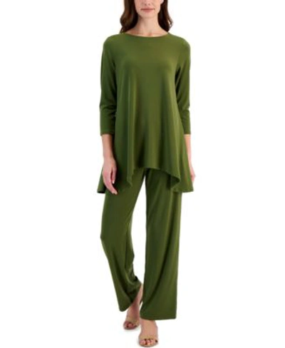 Jm Collection Womens Solid 3 4 Sleeve Knit Top Pull On Pants Created For Macys In Intrepid Blue