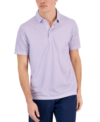 Club Room Men's Feeder Stripe Short Sleeve Tech Polo Shirt, Created For Macy's In Plush Lavender