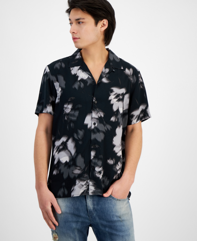 Inc International Concepts Men's Camp-collar Floral Shirt, Created For Macy's In Deep Black