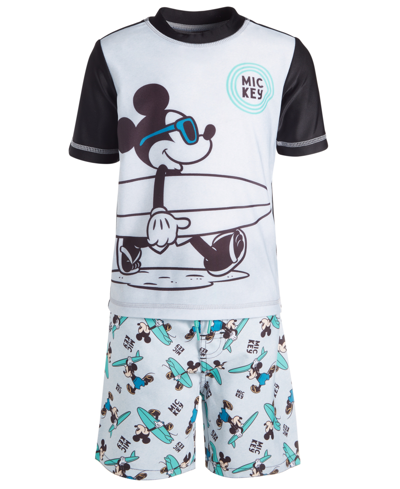 Mickey Mouse Babies' Toddler Boys Rash Guard And Swim Trunks, 2 Piece Set In Grey