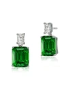 Rachel Glauber White Gold Plated With Colored Cubic Zirconia Rectangle Stud Earrings In Green