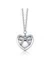 RACHEL GLAUBER WHITE GOLD PLATED BOW TIE ON HEART SHAPED PENDANT NECKLACE