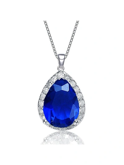 Rachel Glauber Pear-shaped Pendant With Colored Cubic Zirconia In Blue
