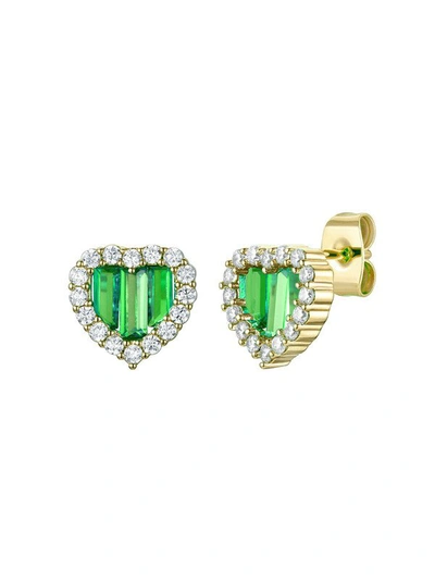 Rachel Glauber Young Adult 14k Yellow Gold Plated With Colored Cubic Zirconia Heart Stud Earring In Green