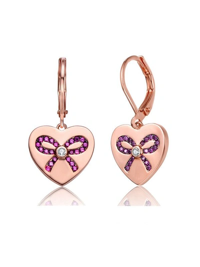 Rachel Glauber 18k Rose Gold Plated Cz Love Earrings In Pink