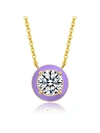 RACHEL GLAUBER 14K YELLOW GOLD PLATED WITH CLEAR CUBIC ZIRCONIA PURPLE ENAMEL ROUND PENDANT NECKLACE
