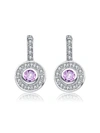 RACHEL GLAUBER WHITE GOLD PLATED ROUND DANGLE EARRINGS WITH PINK CUBIC ZIRCONIA