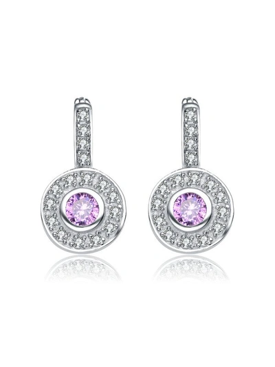 Rachel Glauber Modern White Gold Plated Round Dangle Earrings With Pink Cubic Zirconia