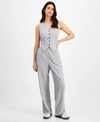 AND NOW THIS NOW THIS WOMENS STRIPED BUTTON FRONT VEST STRIPED WIDE LEG PANTS