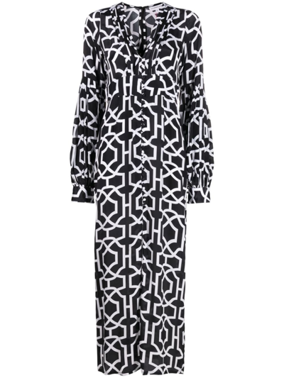 Alexandra Miro Black Gaia Printed Maxi Shirt Dress