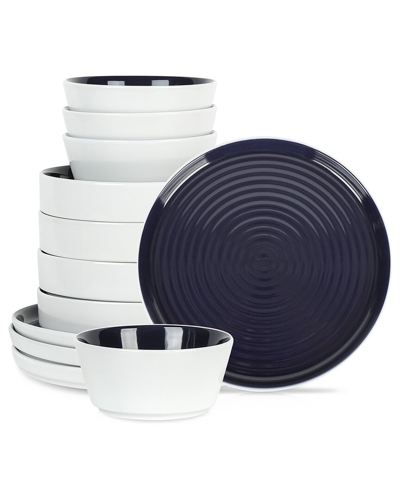 STONE LAIN STONE LAIN ELICA 12PC NAVY/WHITE STONEWARE DINNERWARE SET