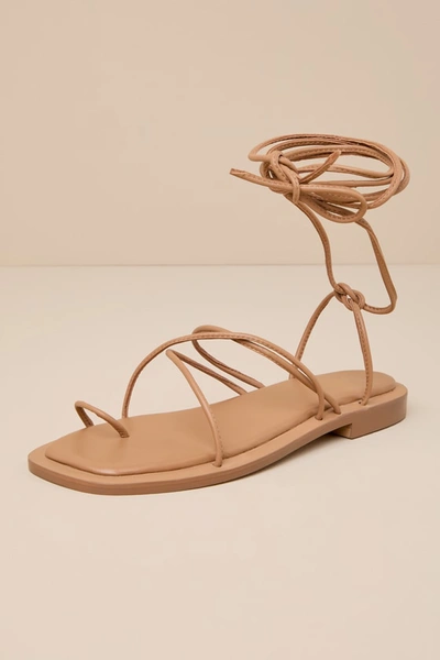 SEYCHELLES LILAC TAN LEATHER LACE-UP FLAT SANDALS