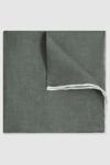 REISS SIRACUSA - PISTACHIO MELANGE LINEN CONTRAST TRIM POCKET SQUARE,