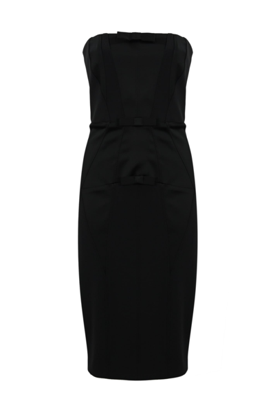 Elisabetta Franchi Crepe Dress With Satin Bows In Nero