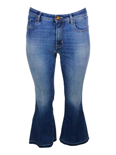 Jacob Cohen Victoria Crop Jeans In Light Stretch Denim With Trumpet Shape And 5-pocket Fringed Hem