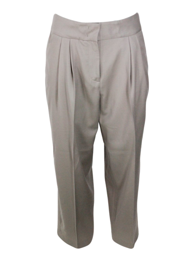 Fabiana Filippi Wide Trousers With Pences And Welt Pockets In Soft Stretch Wool In Nut