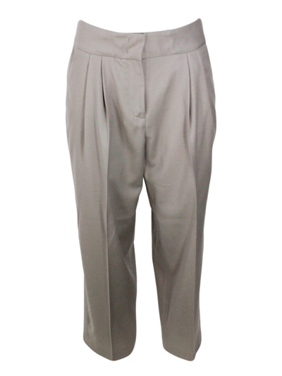 Fabiana Filippi Wide Trousers With Pences And Welt Pockets In Soft Stretch Wool In Brown