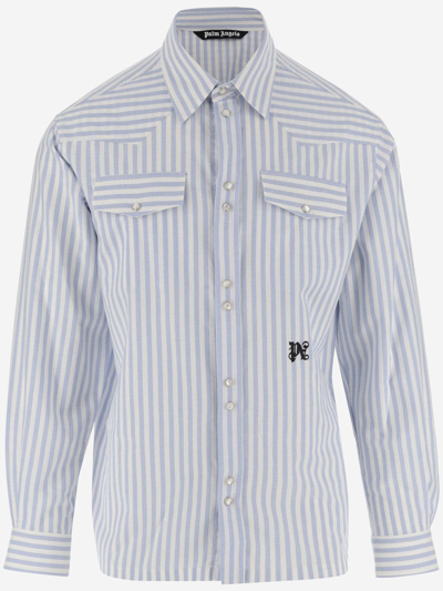 Palm Angels Striped Cotton Shirt With Logo In Red