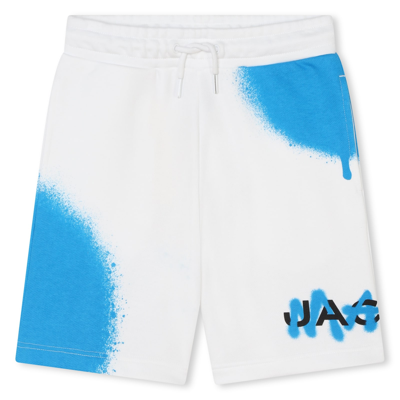 Marc Jacobs Kids' French Terry Cotton Bermuda Shorts In White,blue