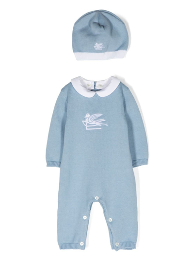 Etro Babies' Set Con Stampa Logo In Light Blue