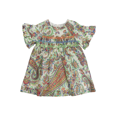 Etro Babies' Abito Con Stampa Paisley In Green