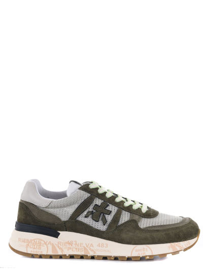Premiata Sneakers In Suede And Perforated Mesh In Verde Militare