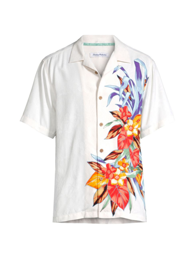 Tommy Bahama Men's Las Flores Isle Short Sleeve Printed Silk Button-front Camp Shirt In Vanilla Ice
