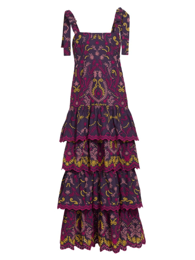 Marchesa Rosa Women's Santal Embroidered Cotton Maxi Dress In Purple Multi
