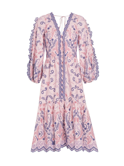 Marchesa Rosa Women's Cotton Broderie Anglaise Midi-dress In Lavender Multi