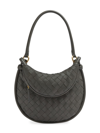 Bottega Veneta Black Intrecciato Flap Shoulder Bag In Light Graphite