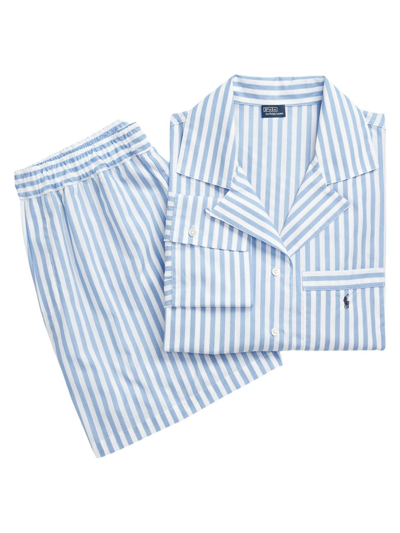 Polo Ralph Lauren Women's Shirting Stripes Cropped 2-piece Pajama Set In Wide Stripes