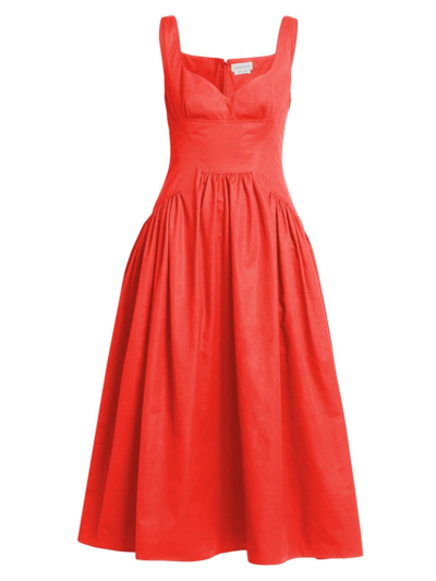 Alexander Mcqueen Sleeveless Cotton Poplin Midi Dress In Lust Red