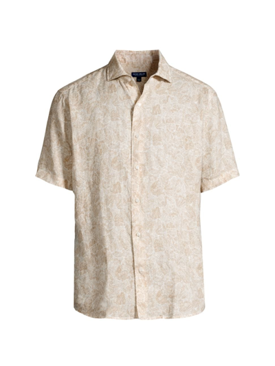 Peter Millar Crown Crafted Sacha Linen Short Sleeve Sport Shirt In Summer Dune