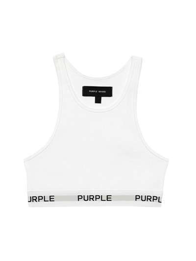 Purple Brand Stretch Cotton Rib Bralette In White