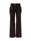 Blumarine Cotton Denim Cargo Flared Pants W/zips In Chocolate Brown